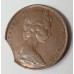 AUSTRALIA 1966 . TWO 2 CENTS COIN . ERROR . CLIPPED PLANCHET